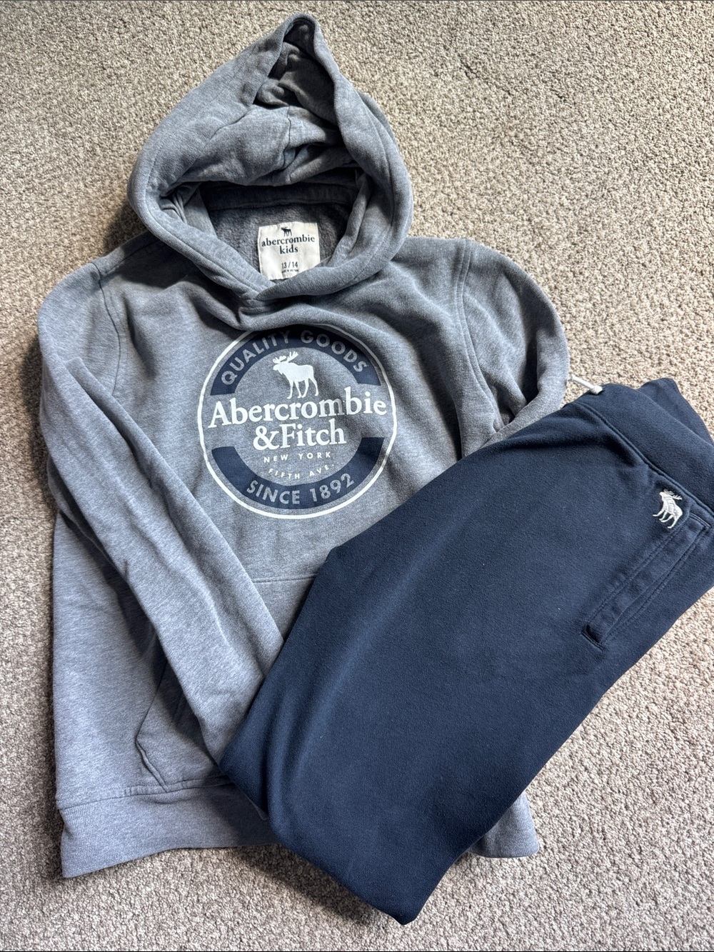abercrombie kids Gray Hoodie and Navy Jogger Set